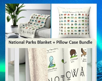 National Parks Gift Traveler Home Decor Gifts Blanket Pillow case Bundle US Parks Ivory Baby Nursery decor Camper Hiker gift