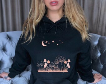 Mushroom Hoodie Cottagecore Hoodie Celestial Mystical Clothing Aesthetic clothes Gifts for women Cottagecore Aesthetic Mushroom Print