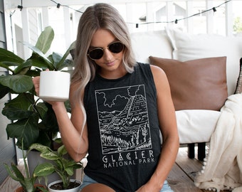 Glacier National Park Tank Muscle Shirt Nature Tank Top Muscle Tee Camping Hiking Tanks for Women Parks and Rec Outdoor Tees