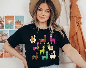 Llama Shirt Cute mama llama Clothing Trendy Teacher Summer retro graphic shirt Llama Gifts Alpaca shirts Animal Lover No prob llama