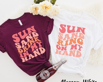 Beach bachelorette party shirts Miami Florida Sun Sand Ring in my Hand Bridesmaid shirts Bach that ass up Bride Babe Tribe Bach Party Shirts