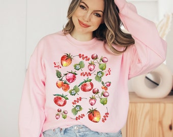Strawberries Sweatshirt Cottagecore clothing Aesthetic sweater Alt clothes Indie clothing Light academia Cottagecore crewneck pullover gifts