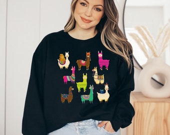 Llama Shirt Llamas Sweatshirt Cute Winter Crewneck Vet Animal lover Retro Womens Trendy Winter Sweater Gifts Teacher Sweatshirts Clothing