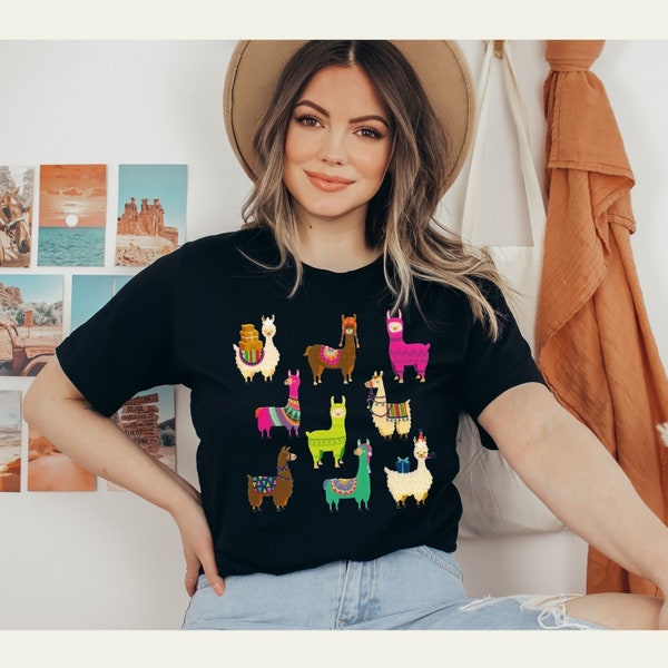 Llama Shirt Cute mama llama Clothing Trendy Teacher Summer retro graphic shirt Llama Gifts Alpaca shirts Animal Lover No prob llama