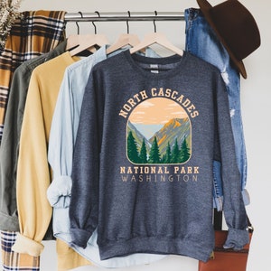 North Cascades National Park Sweatshirt Washington Vintage Retro WPA Graphic Camp Sweatshirt National Park Shirt Gift travel Crewneck