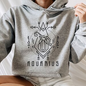 Aquarius Zodiac Hoodie Zodiac Sign Horoscope Astrology Pullover Trendy Aesthetic Hoodie Sacred Geometry Aquarius Zodiac Gifts Mens hoodie