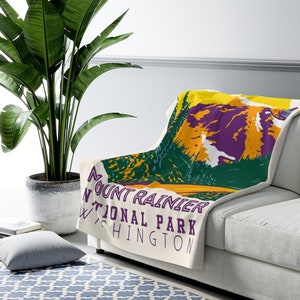 MOUNT RAINIER Blanket Gifts Washington National Park Sherpa Fleece Blanket Camp Blanket RV mountains Nature Travel Home Decor Gift