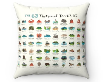 National Park Decor National Parks Throw Pillow Case 63 US Parks Pillow cover Keepsake Gifts for Traveler Explorer Camper Wanderlust Gift