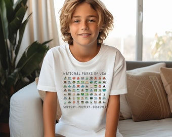 National Parks Shirt for kids Parks icons tee youth sizes tween teen gifts Hiker Camper kids gifts teenager camp shirts matching vacation