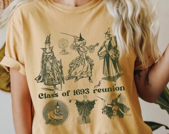 Retro Halloween Salem Witches Shirt Cute Vintage Witchy Fall Clothing Goth Spooky Aesthetic Clothes Dark Gothic Apparel Autumn Pumpkins Tee