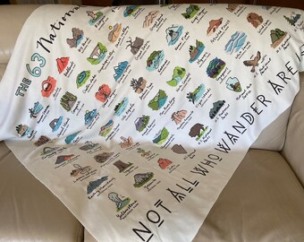 National Park Map Blanket Nature Decor Camping Sherpa Fleece Blanket 63 US National Parks Wanderlust Gifts for Men Dad Brother Man Cave