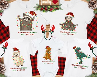 Funny Matching Christmas Pajamas Sloth Llama TRex Family Group Christmas Shirts Animal Christmas Shirts Toddler Sibling