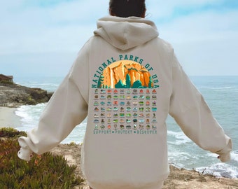 National Park Hoodie Parks of USA Back Design hoodie National Parks Collectable Camper Hiker Gifts Yosemite Yellowstone Camping Sweatshirt