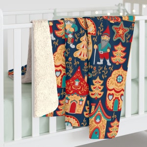 Scandinavian Christmas Blanket Nordic Folk Art Hygge Christmas Home Decor Throw Sherpa Fleece Blanket Scandi Family gifts for Home