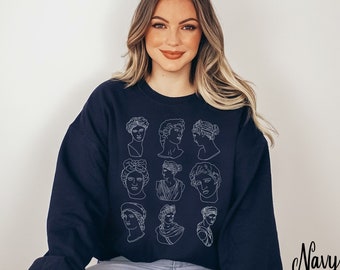 Dark Academia Sweatshirt Literary Bookish Light academia Clothing Greek Statue Busts Crewneck Sweater Preppy Roman God line art Long Sleeve