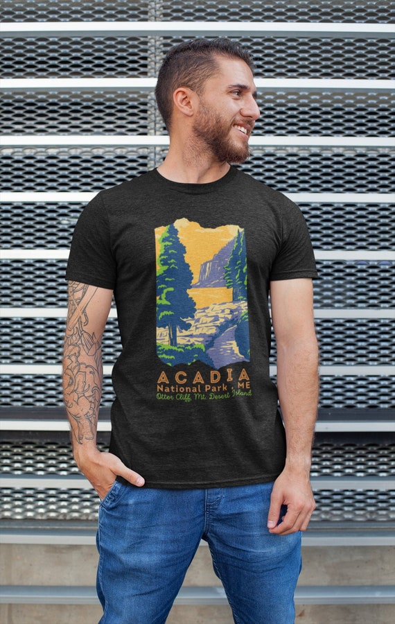 ACADIA Graphic Shirt Hike Camp T-shirt Gift Unisex Tees for Men Travel  Shirts Men Gifts for Outdoor Nature Enthusiast Acadia National Park 