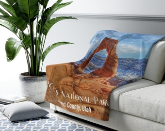 Arches Park blanket Arches national park Moab Utah Sherpa Fleece throw Blanket Travel camping gifts Nature lover hiker National Parks gifts