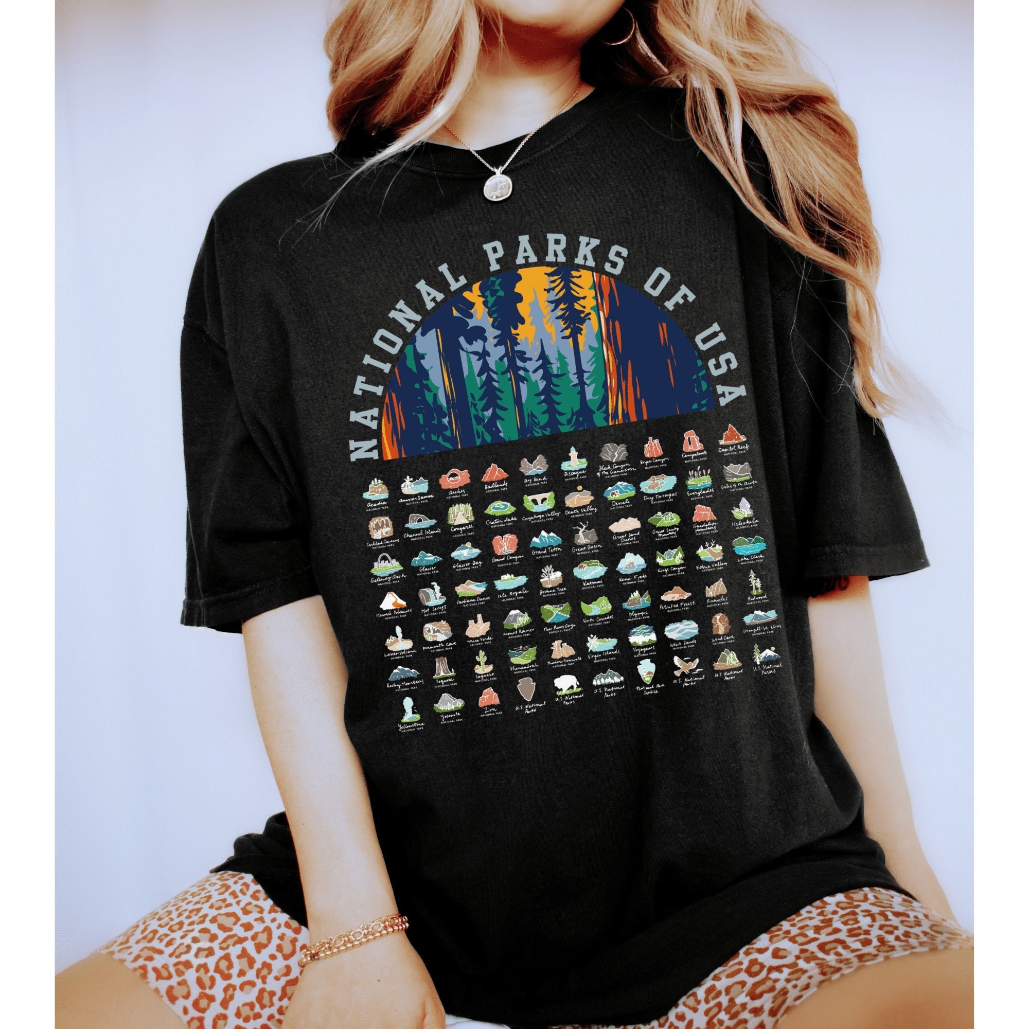 National Parks Shirt Nature Camp Comfort Colors Shirt Gift For Camper Hiker 63 Parks of USA Yosemite Zion Acadia Yellowstone Oversize Tees