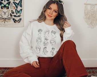 Dark Academia Clothing Greek Goddess Statue Fine Line Art Sweatshirt Light Academia Tops Aesthetic Clothes Latin Bookish Apparel Statue bust