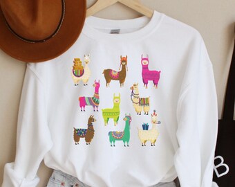 Llama Shirt Llamas Sweatshirt Cute Fall Winter Crewneck Retro Womens Trendy Fall Winter Sweater Gifts Teacher Sweatshirts Clothing