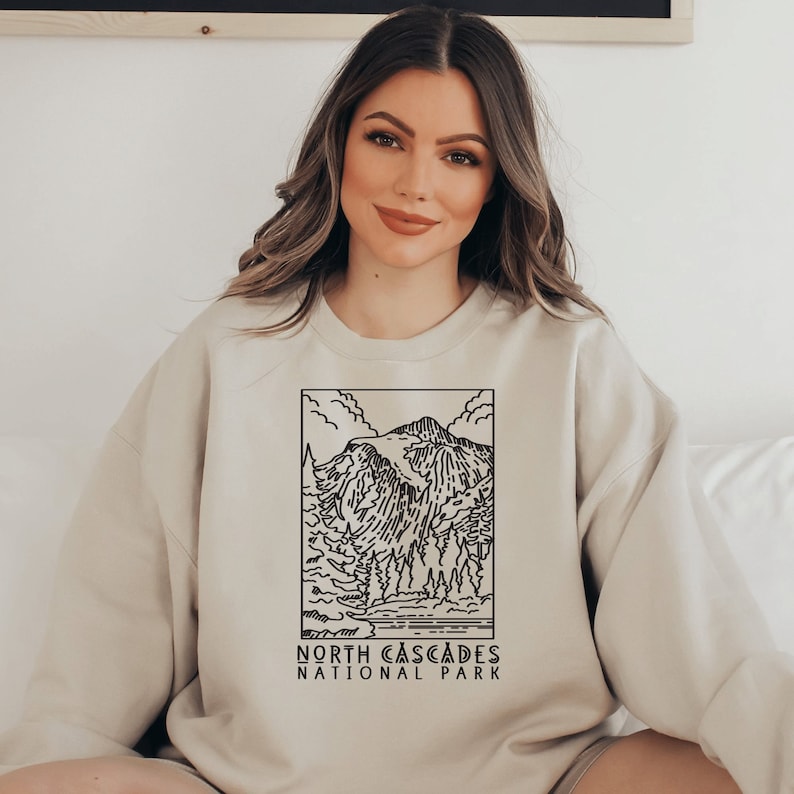 North Cascades National Park Sweatshirt Crewneck Camp Apparel PNW Washington Sweater Pullover Camp Camper Hiker Shirt Gift For Her Him Sand