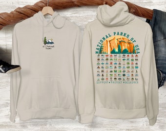 Camping Hoodie National Park Shirt Hiker Camper Gift for Dad Brother Parks of USA Back Design hoodie National Parks Map Yosemite Sweatshirt