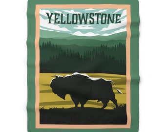 Yellowstone Blanket Yellowstone National Park Sherpa Fleece Blanket Camp blanket Yellowstone Bison Nature Throw blanket Camping Blanket