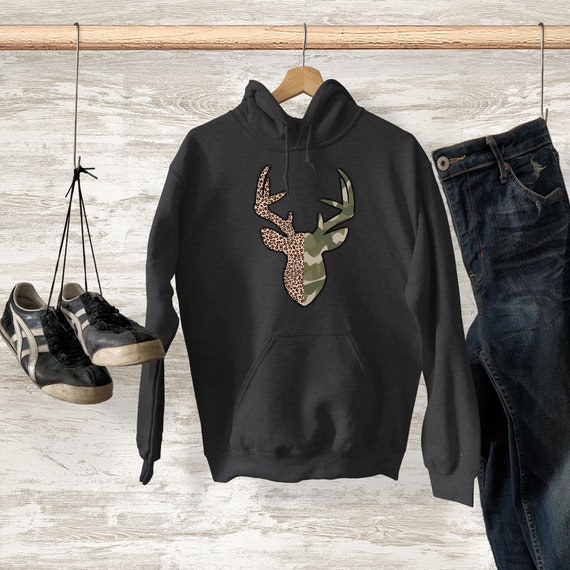 Deer Hunting Sweatshirt Outdoor Hoodie Hunting Gifts for him Crewneck Camping Hiking Shirts Outdoorsman gift Camouflage pattern