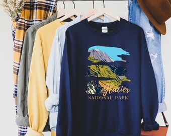 Glacier National Park Sweatshirt crewneck Glacier Vintage WPA Retro Pullover Montana Vacation Crewneck Road Trip Shirt Hiking Gift for her