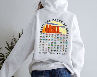 National Parks Hoodie Parks of USA Back Design hoodie Camper Hiker Gifts National Park Collectable Yosemite Yellowstone Zion All 63 Parks
