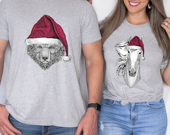 Santa Hat shirts Farm Christmas shirts Group Christmas Shirts Vet Tech Shirt Office party shirt Bear Moose Deer Matching Christmas shirts