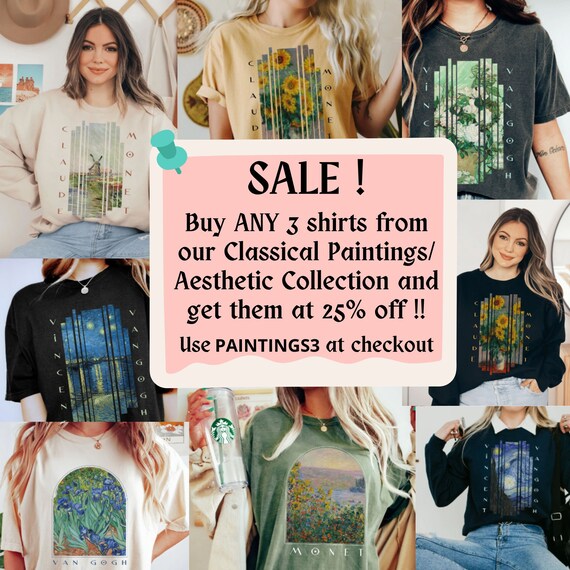Van Gogh Shirt Vintage Aesthetic Claude Monet Renaissance Shirt Artist  Gifts Painting Literature Bookish Cottagecore Dark Academia Tshirts - Etsy  Canada