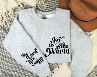 Christian Christmas Crewneck Sweatshirt Sleeve Design Sleeve Print Christian Streetwear shirts Faith Religious Gifts Joy to the World
