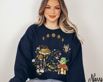 Frog Cottagecore Sweatshirt Fairycore clothing Goblincore Mushroom shirt Grunge Dark cottage core Sweater Girlfriend Gifts for her