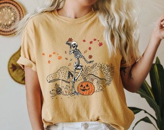 Mushroom Skeleton Cottagecore Shirt Halloween Comfort Colors Shirt Witchy Autumn Fall Clothing Goth Spooky Season Gothic t shirts