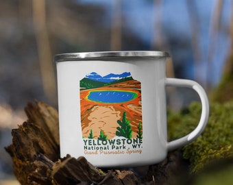 Yellowstone National Park Mug Yellowstone Gifts Enamel Camping Mug Campfire Camp coffee Mug enamelware Camper Hiking outdoor adventure gift