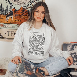 North Cascades National Park Sweatshirt Crewneck Camp Apparel PNW Washington Sweater Pullover Camp Camper Hiker Shirt Gift For Her Him Ash
