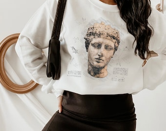 Dark Academia Clothing Light Academia Sweatshirt Greek Goddess Statue Fine Line Art Shirt Academia Aesthetic Clothes Latin Bookish Apparel