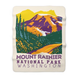 Mount Rainier Throw Blanket Family gifts for Hiker Camper Nature Lover Washington Home Gifts for her RV Life PNW National Park Gifts for men