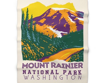 Mount Rainier Throw Blanket Family gifts for Hiker Camper Nature Lover Washington Home Gifts for her RV Life PNW National Park Gifts for men