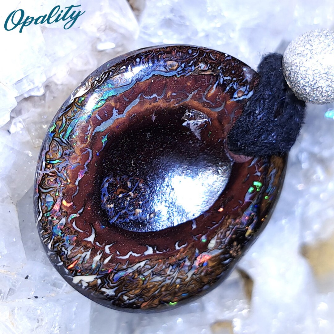 Pendentif Opale Brute (boulder) - Opale Du Queensland Yowah - Cabochon Multicolore - Neuf