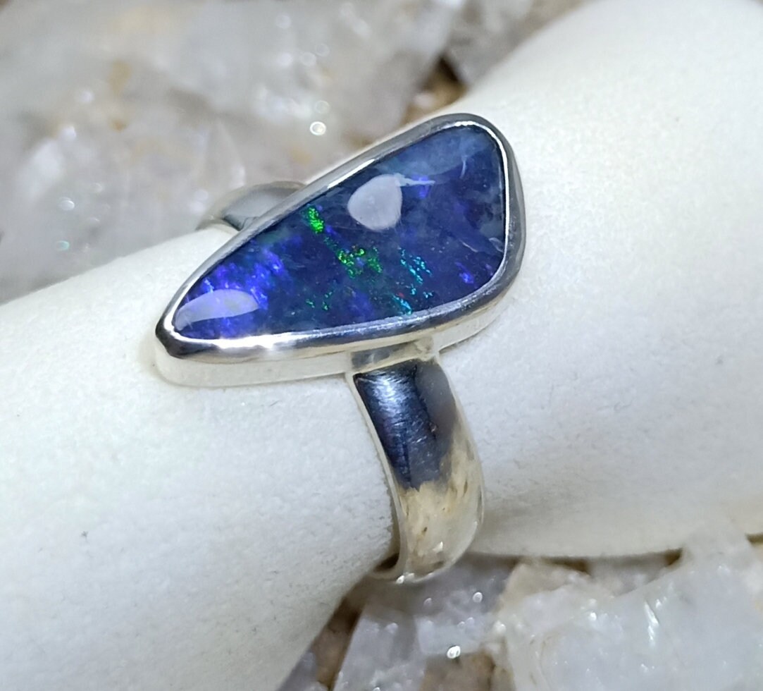 ボルダーオパール スターリングシルバーリング：ハンドメイド