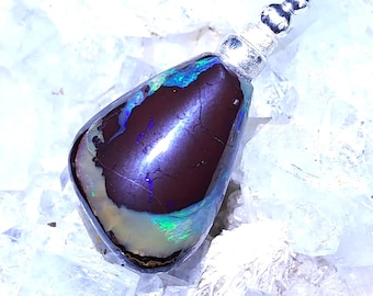 Natural Boulder Opal Drilled Pendant with Sterling Silver Beads on Cotton Cord. Yowah Nut 14.5ct
