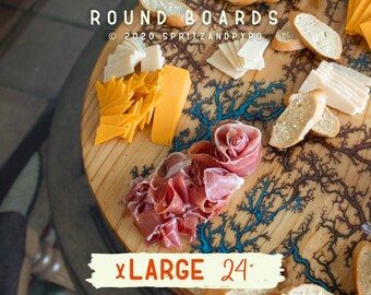 CUSTOMIZABLE xLarge 24" Round Board | Electrifying Home Decor | The Joan Platter Fractal Burned | Spritz and Pyro Handmade with Love