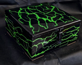 The STASH Box MINI Neon Series | Customize Black NEON Stash Box with Fractal Burns | Electrified Wood | Unique Furniture | Lifetime Warranty