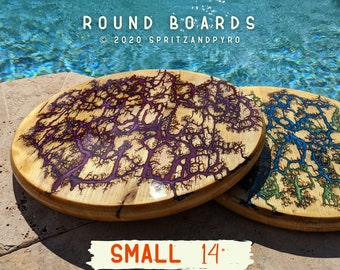 CUSTOMIZABLE Small Round Board | Electrifying Home Decor | Fractal Burned Round Charcuterie Board | Spritz and Pyro Handmade with Love