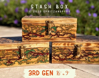 CUSTOMIZE The Stash Box | Electrifying Home Decor | Fractal Burned Rectangular Lockable Storage Box | Spritz and Pyro Handmade with Love