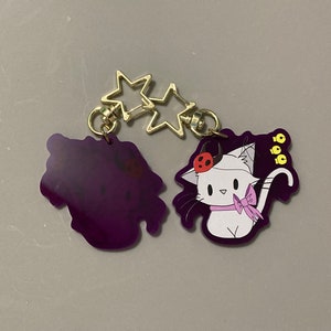 Simpatico portachiavi Shrine Cat - acrilico colorato viola - attaccamento stella - Halloween cosplay demone maschera campane yokai spirito costume ispirato giapponese