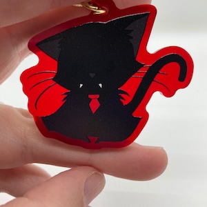 Simpatico portachiavi gatto vampiro Dracula - Portachiavi acrilico colorato rosso su entrambi i lati con stella - Zanne cosplay di Halloween vampyr sangue di gatto nero