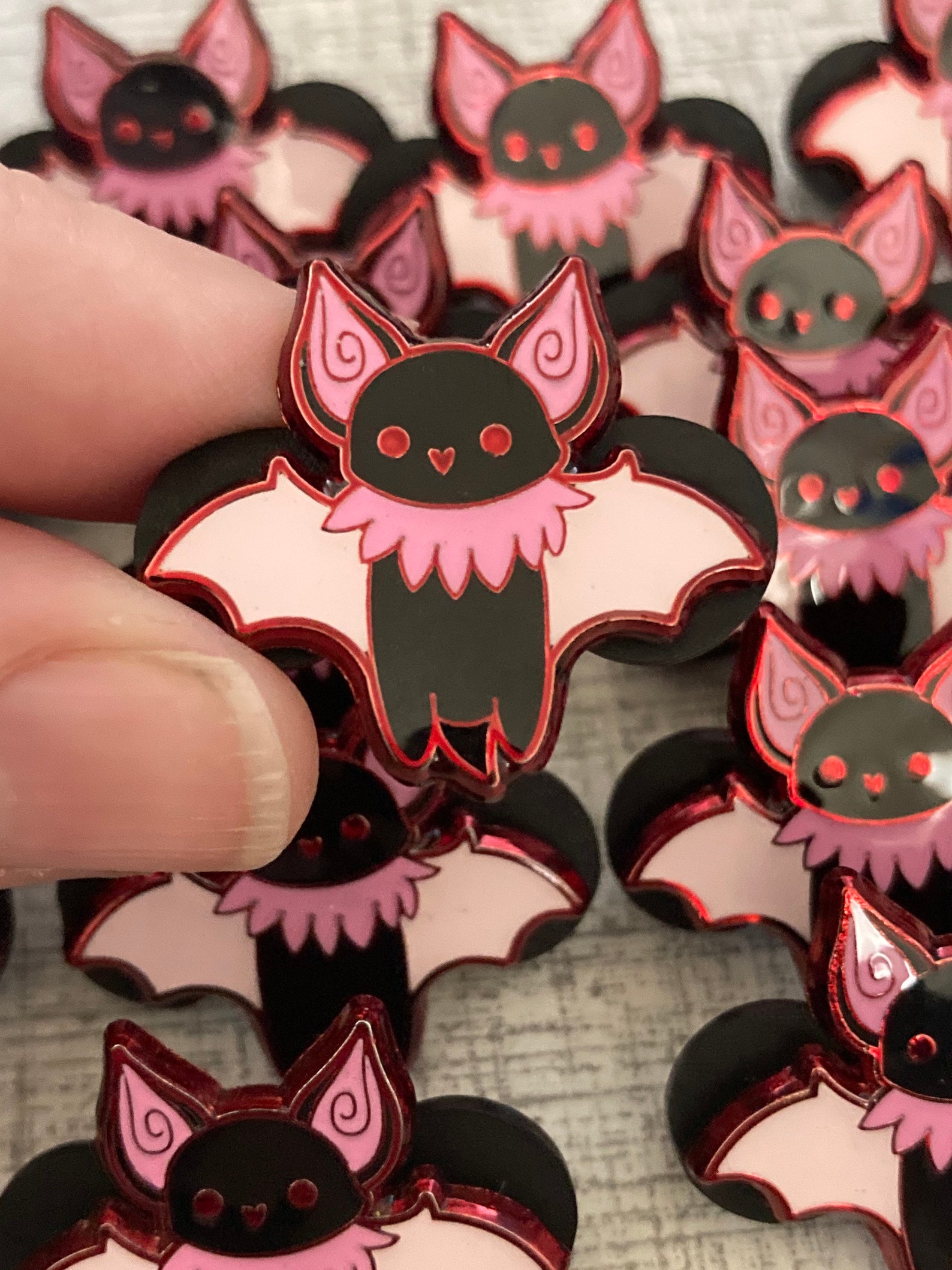 Pink Goth Emo Bat Enamel Pins- 1”, 2 Posts- Small and Perfect for ...